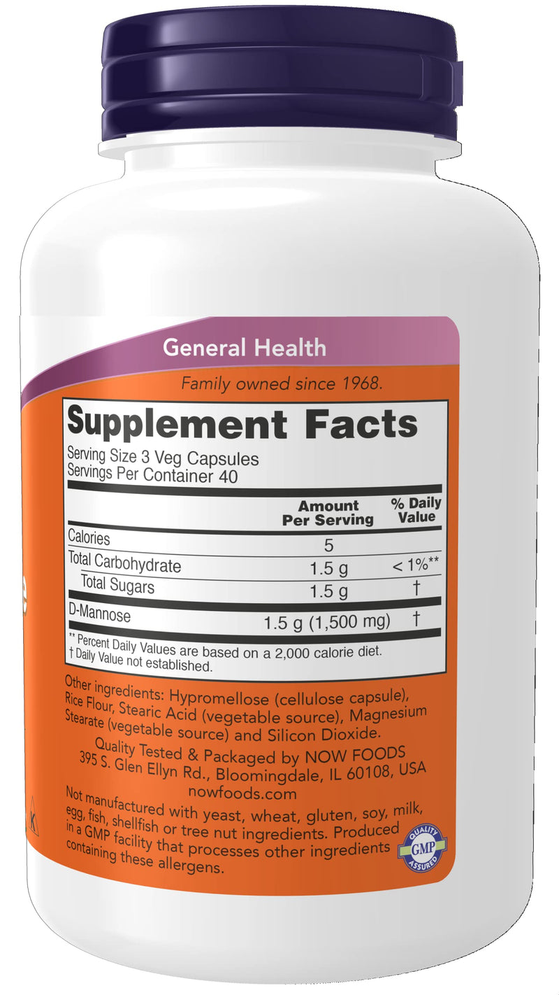 [Australia] - NOW Supplements, D-Mannose 500 mg, Non-GMO Project Verified, Healthy Urinary Tract*, 120 Veg Capsules 120 Count (Pack of 1) 