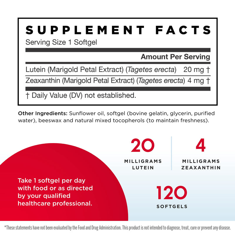 [Australia] - Jarrow Formulas Lutein 20 mg - 120 Softgels - Clinically Documented Eye Health & Support - with Zeaxanthin - 120 Servings 120 Count (Pack of 1) 