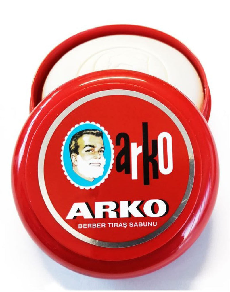 [Australia] - Arko/Omega Shaving Soap- 90g, Bowl Case + Omega Shaving Brush, Natural Boar Bristle, Red 