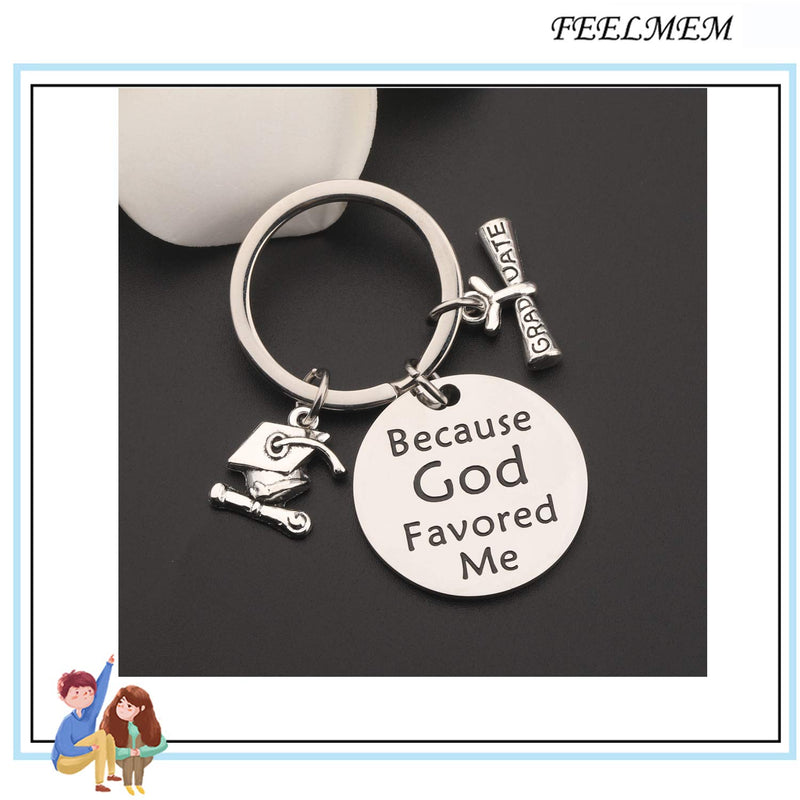 [Australia] - FEELMEM Graduation Cap Keychain Graduation Gifts Because God Favored Me Keychain Congratulation Grad Jewelry Gift for Class of 2019 2020 Graduates silver 