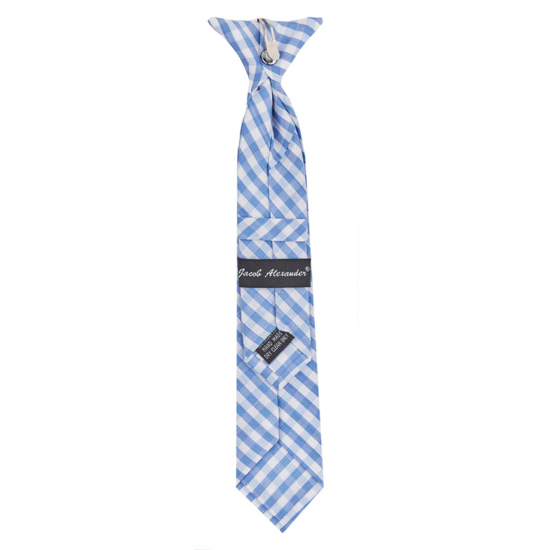 [Australia] - Jacob Alexander Boys' 11 inch Clip-On Gingham Checkered Pattern Neck Tie Light Blue 