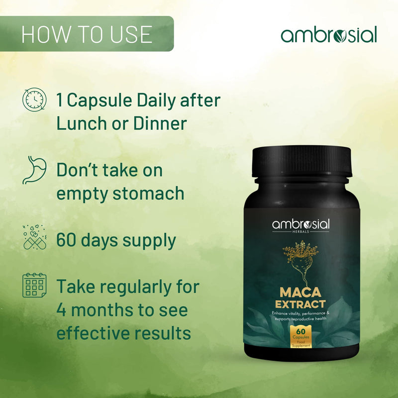 [Australia] - Ambrosial Maca Root Capsules for Women & Men | High Strength 500 mg Maca Powder per Capsule | Supports Building Stamina & Energy (Pack of 2-120 Capsules) 60 count (Pack of 2) 