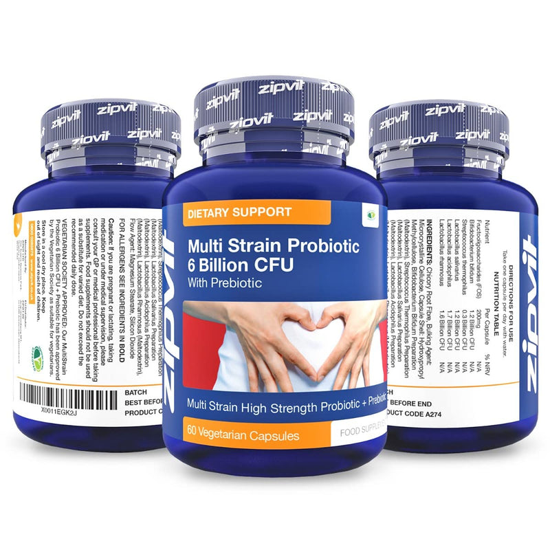 [Australia] - Probiotic 6 Billion Multi-Strain Live Bio Cultures Complex with Prebiotic, 60 Vegetarian Capsules. 100 Billion CFU Source Powder. 