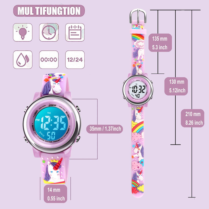 [Australia] - Kids Digital Sport Waterproof Watch for Girls Boys, Kid Sports Outdoor LED Electrical Watches with Luminous Alarm Stopwatch Child Wristwatch - Unicorn Lavender 