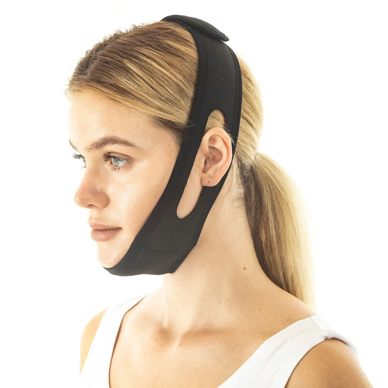 [Australia] - Double Chin Reducer Face Lifting Band, Anti Snoring and Face Slimming Chin Strap, Skin Tightening, Firming Belt (Black) Black 