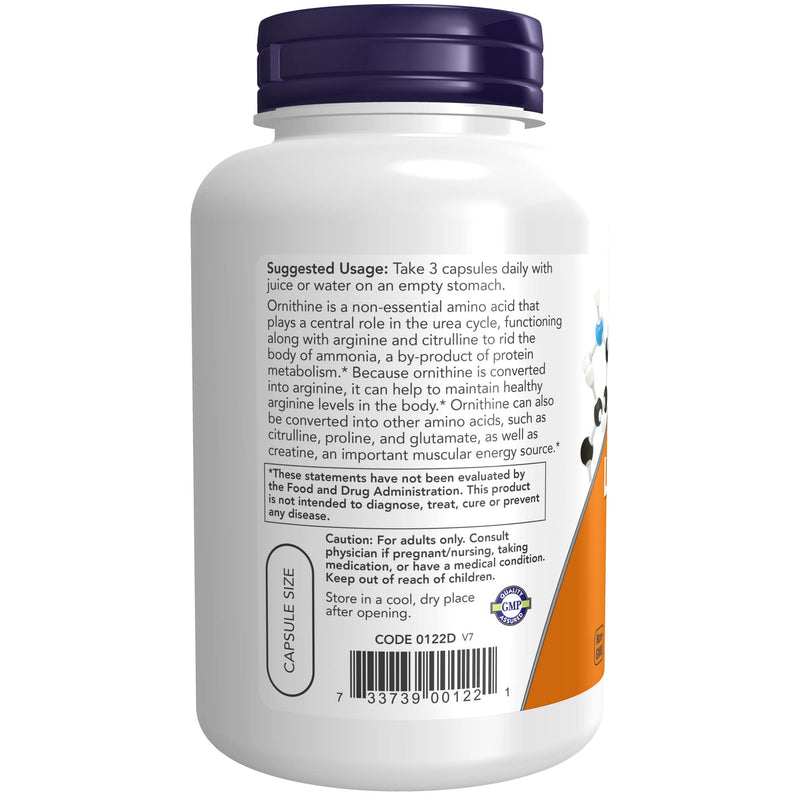 [Australia] - NOW Supplements, L-Ornithine (L-Ornithine Hydrochloride) 500 mg, Amino Acid, 120 Veg Capsules 