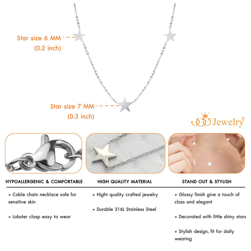 [Australia] - 555Jewelry Stainless Steel Dainty Tri Star Necklace Pendant for Women & Girls Silver 