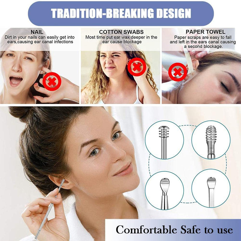[Australia] - AONUOWE 6 Pcs Ear Pick Earwax Removal Kit, Ear Cleansing Tool Set, Ear 11.7x2.8x2cm Blue 