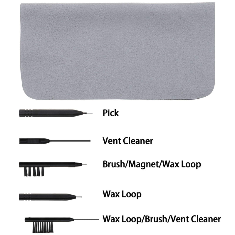 [Australia] - 6Pcs Hearing Aid Disassembly Cleaning Tool Kit Multi-Functional Brushes with Magnet Wax Loop Vent Cleaner Steel Pick Microfiber Cloth Universal 