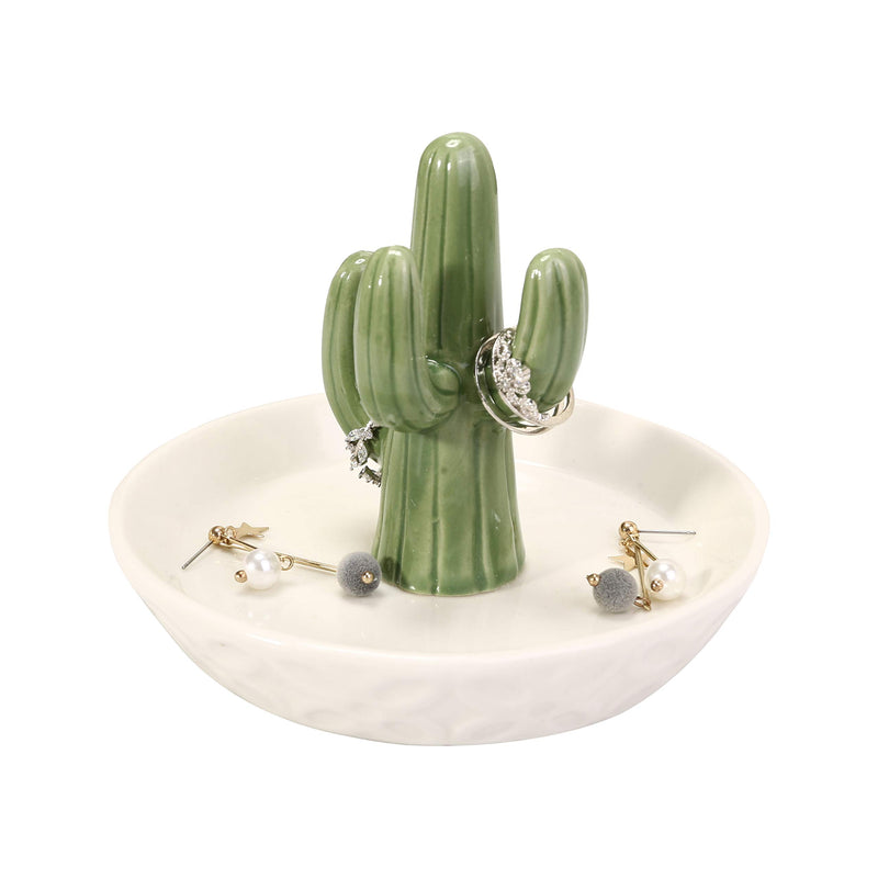 [Australia] - Ceramic Cactus Ring Holder with Derorative White Dish for Jewelry,Christmas Birthday Gifts for Women 