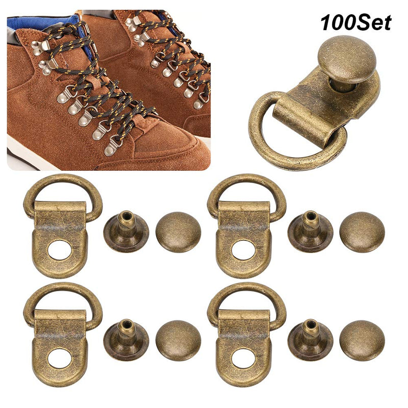 [Australia] - 100 Sets Shoelace Hook D-Ring Eyelet Buckle Brass Eyelets Grommet Metal Stud Fasteners for Shoe Leather Bag Rivet Tool Bronze 