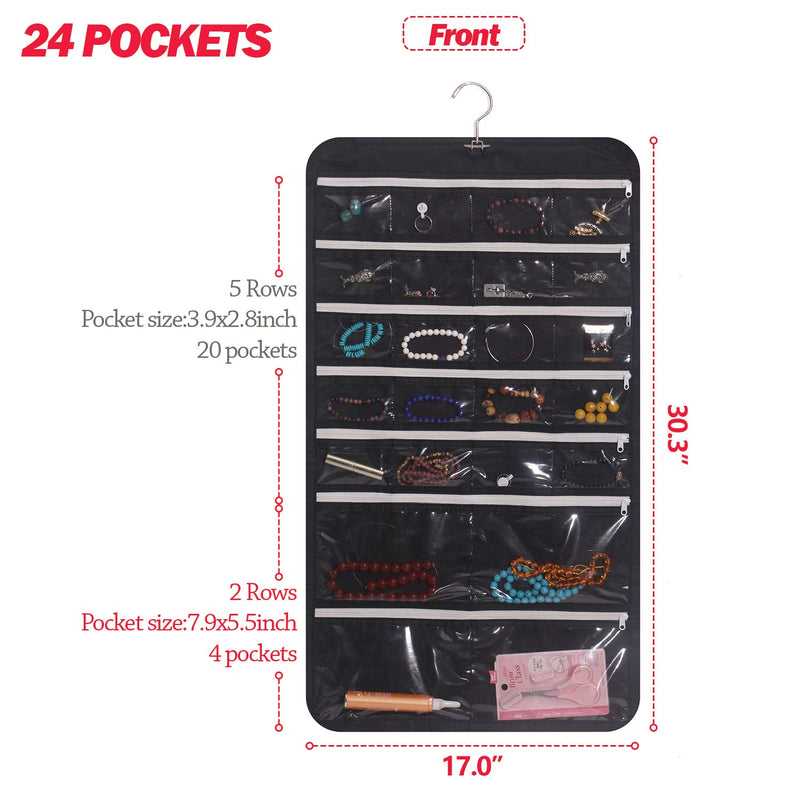 [Australia] - DIOMMELL Hanging Jewelry Organizer 47 Pockets with Zipper for Earrings Necklace Bracelet Ring Accessory Display Storage Bag Travel Holder Box 