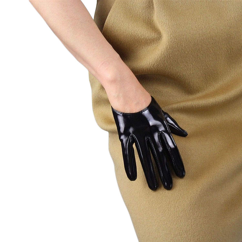 [Australia] - DooWay Black Super Long Leather Gloves for Women Faux Patent PU Sexy Opera Glossy Pair Finger Gloves Cosplay Matching Black 13cm 