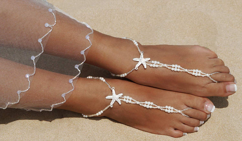 [Australia] - Bienvenu 2pcs Pearl Ankle Chain Bracelet Beach Wedding Foot Jewelry Barefoot Sandal Anklet Chain White_Style 1 