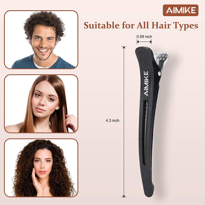 [Australia] - AIMIKE 12pcs Professional Hair Clips for Styling Sectioning, Non Slip No-Trace Duck Billed Hair Clips with Silicone Band, Salon and Home Hair Cutting Clips for Hairdresser, Women, Men - Black 4.3” 12 black 