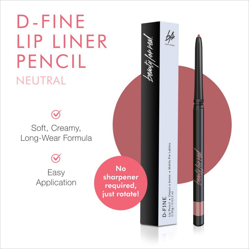 [Australia] - Beauty For Real D-Fine Lip Liner Pencil, Neutral - Universal, Long-Wear Shade - Define, Enhance & Perfect Lip Shape - Creamy Texture for Easy Application - No Sharpener Required - 0.012 oz 1 Pencil 