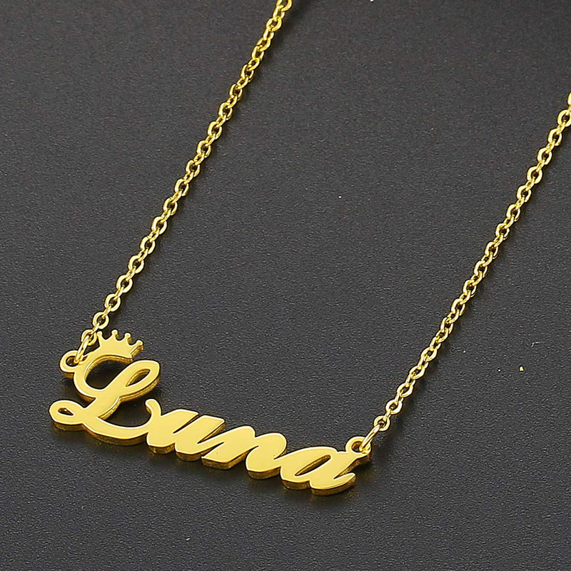 [Australia] - Name Crown Necklace,Personalized Custom Women Girls Initial Letter Crown Name Pendant Necklace Stainless Steel Necklace Chain Jewelry Gift Luna-Gold 