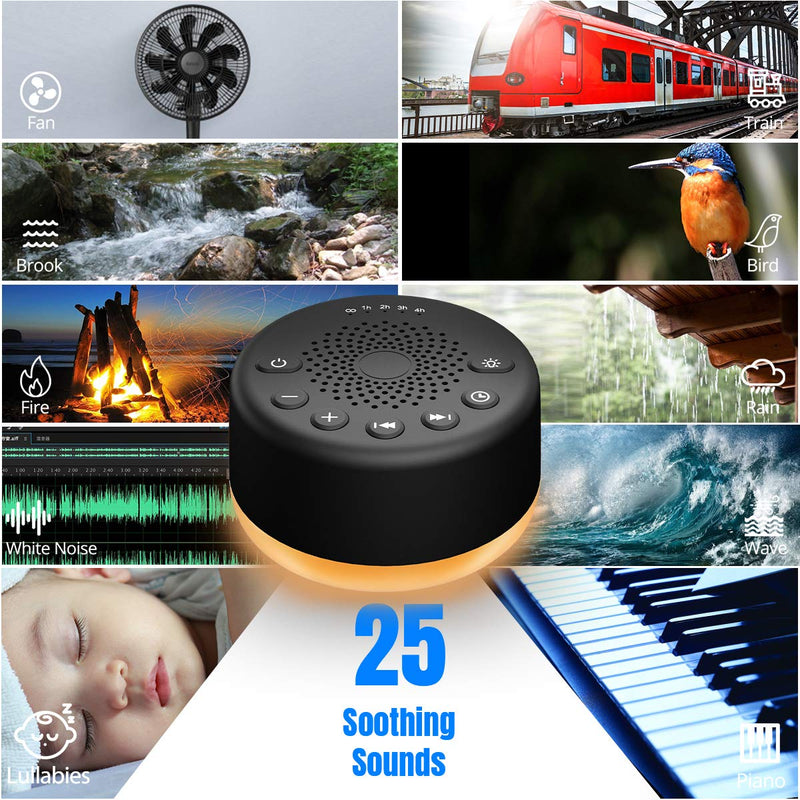 [Australia] - Easysleep Sound White Noise Machine with 25 Soothing Sounds and Night Lights with Memory Function 32 Levels of Volume and 5 Sleep Timer Powered by AC or USB for Sleeping Relaxation (Black) Black 