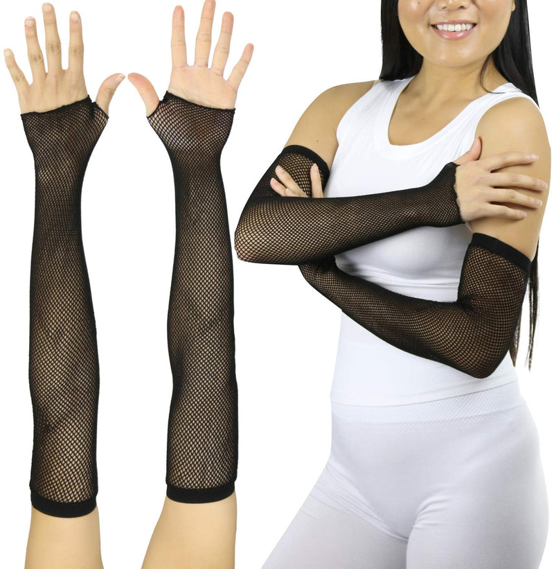 [Australia] - ToBeInStyle Women’s Long Arm Length Fishnet Fingerless Novelty Gloves One Size Regular Black 