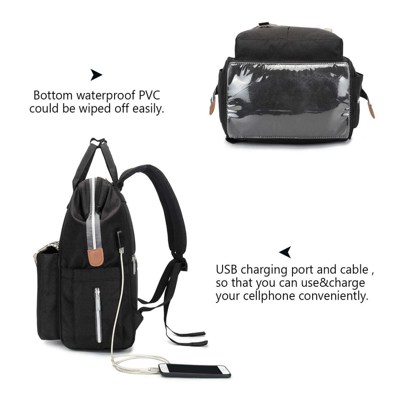 [Australia] - Nappy Bag Large Capacity Multi-Function Diaper Bag Waterproof Travel Backpack Nappy Tote Bags for Baby Care Stylish and Durable with 3 Insulated Pockets Changing Mat Stroller Strap Ld 29 Black 