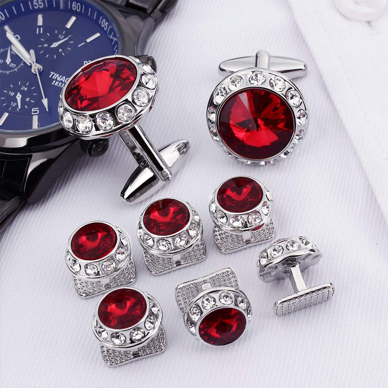 [Australia] - Crystal Cufflinks and 6 Tuxedo Studs Set for Men's Tuxedo Shirt and Women - Wedding Party Accessories Red 