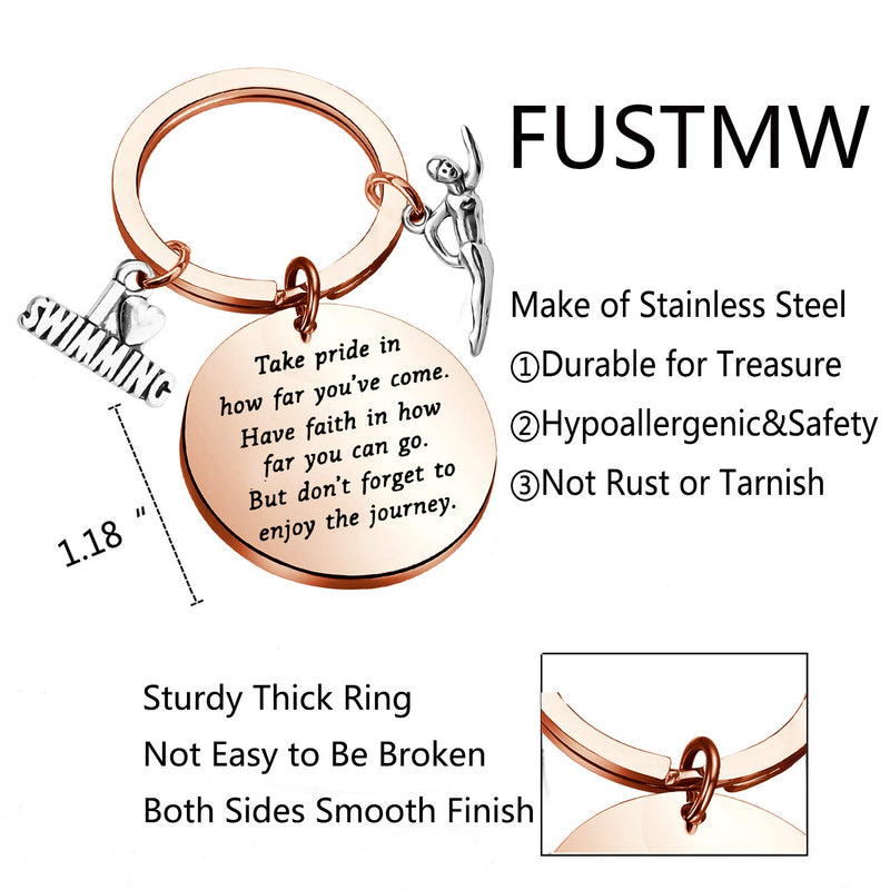 [Australia] - FUSTMW Swim Keychain I Love Swimming Lover Gift Take Pride in How Far You Have Come Swim Team Inspirational Gift Swimming Jewelry for Swimmers Rose Gold 