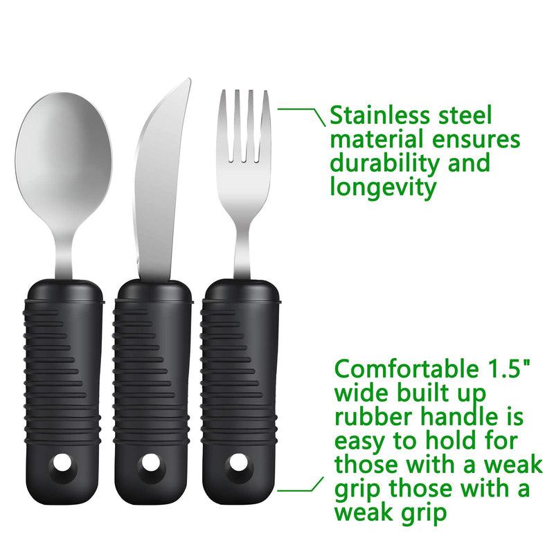 [Australia] - YPC Adaptive Utensils,Easy Grip Silverware,Built-Up Fork,Spoon and Rocker Knife for Adults,Elderly,Arthritis,Tremors and Parkinsons,3 Piece Set Utensil Set 