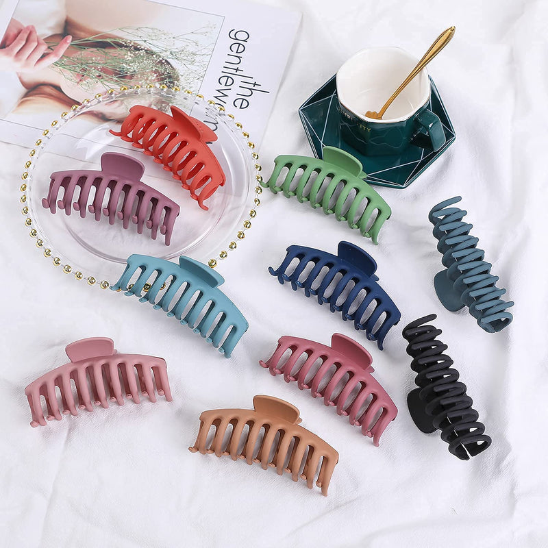 [Australia] - 10 Colors Hair Big Claw Clips 4 Inch Matte Nonslip Large Hair Clamps Fit Thin Hair and Thick Hair Trendy Jaw Hair Clips Strong Hold Hair Clips suitable for Women Fashion Hair Styling Accessories. 