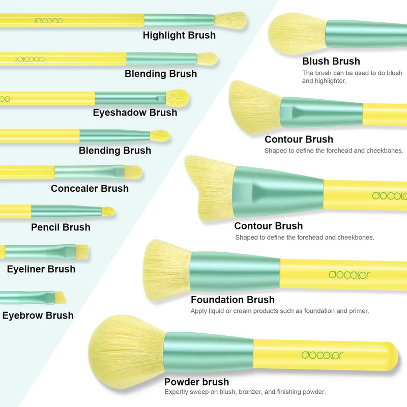 [Australia] - Docolor Makeup Brushes, 13 Pcs Lemon Makeup Brush Set Premium Synthetic Goat Foundation Eye Shadows Blending Face Powder Concealers Blush Make Up Brushes Kit 