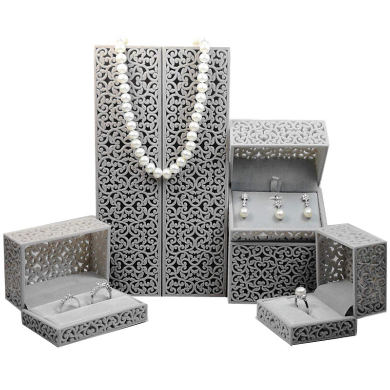 [Australia] - Hollow Velvet Necklace Pendant Gift Box/Jewelry Box (Gray) Gray 