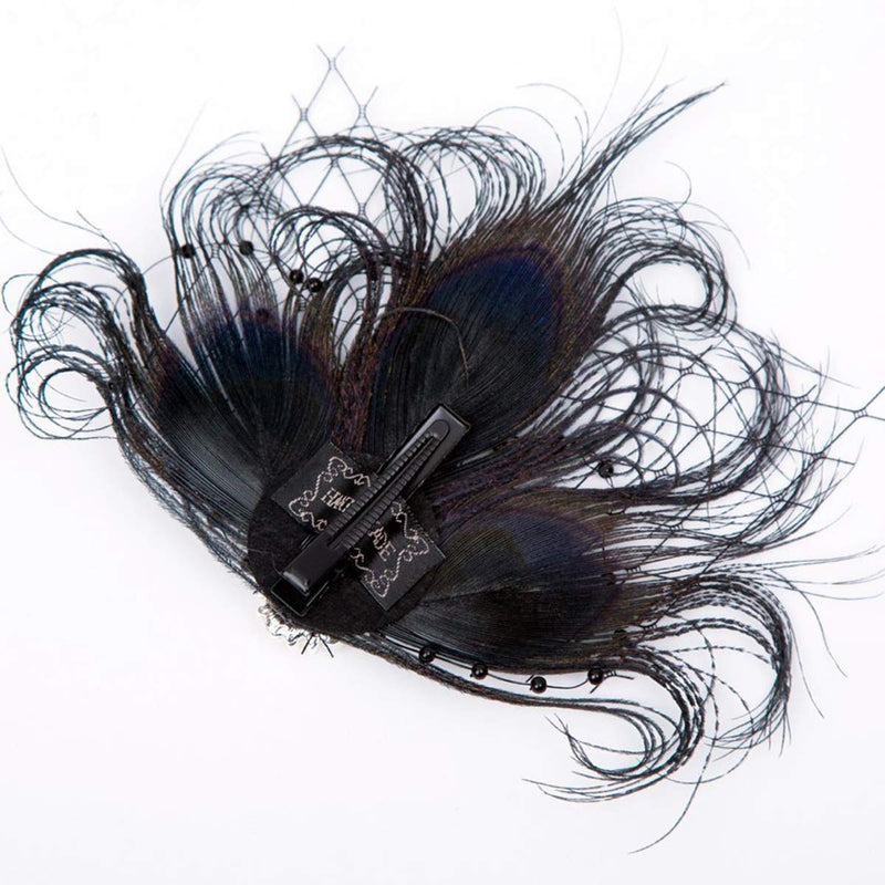 [Australia] - Song Qing Feather Hair Clip 1920s Flapper Fascinator Wedding Headwear Bridal Headpiece Black 