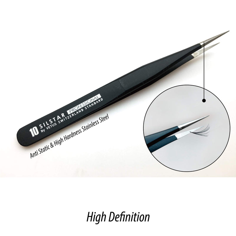 [Australia] - SILSTAR PROFESSIONAL PERFECTION POINT TWEEZER 12, Tweezers - with Protective Zip Pouch - Best Tool for Men and Women (BLACK) 