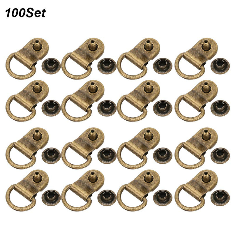 [Australia] - 100 Sets Shoelace Hook D-Ring Eyelet Buckle Brass Eyelets Grommet Metal Stud Fasteners for Shoe Leather Bag Rivet Tool Bronze 