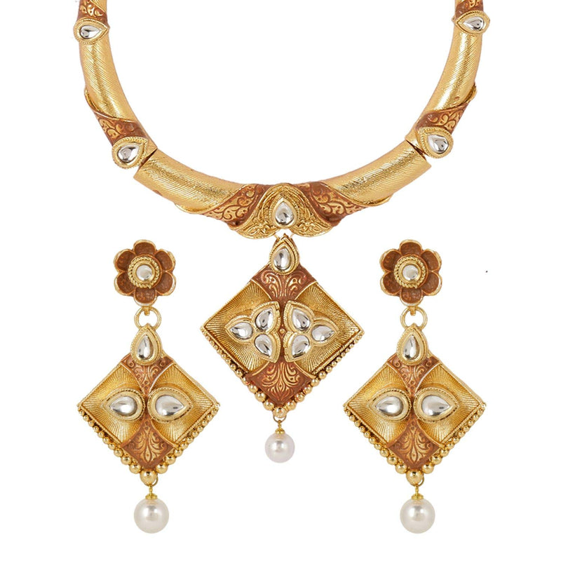 [Australia] - Efulgenz Indian Bollywood Traditional 14 K Gold Plated Kundan Pearl Wedding Choker Necklace Earrings Jewelry Set Style 1 