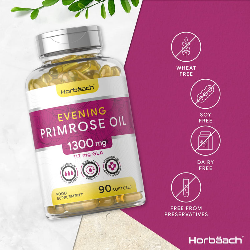 [Australia] - Evening Primrose Oil 1300mg | 90 Softgel Capsules | High Strength with Omega 6 and GLA | by Horbaach 