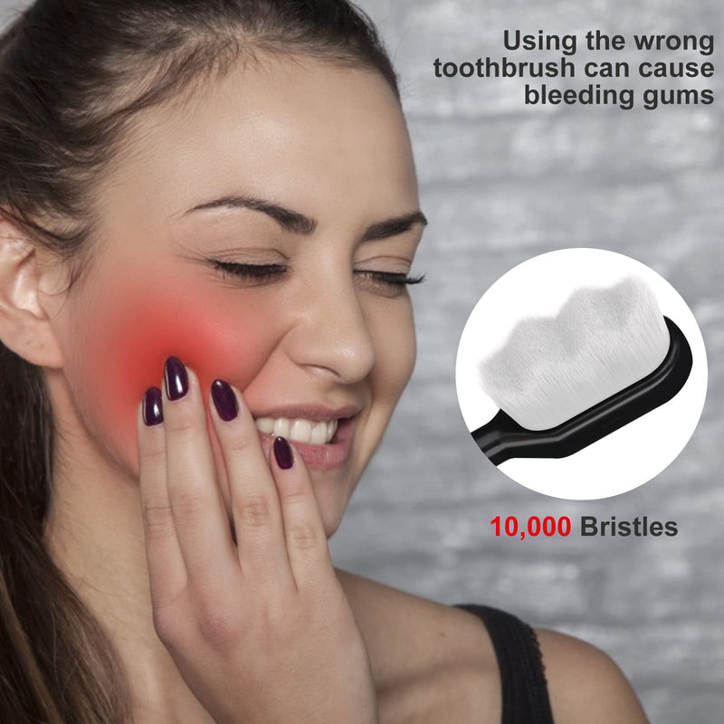 [Australia] - WLLHYF 2 PCS Extra Soft Micro Nano Toothbrush for Sensitive Gums, Soft Toothbrush with 10000 Soft Bristles Sterile Fiber Adult Toothbrush Painless Brushing for Teeth Oral Gum Recession Black White a 