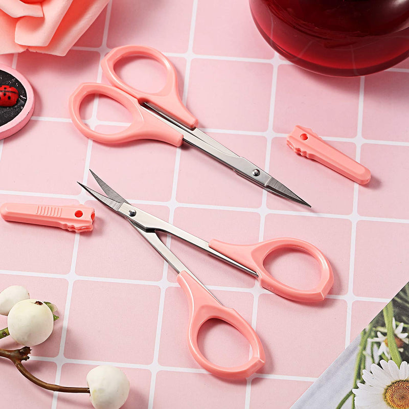 [Australia] - 2 Pack Curved Craft Scissors Small Scissors Beauty Eyebrow Scissors Stainless Steel Trimming Scissors for Eyebrow Eyelash Extensions, Facial Nose Hair, 4 Inch (Pink) Pink 