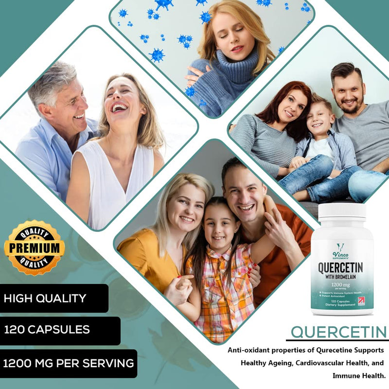 [Australia] - Vinco Quercetin with Bromelain Supplement - 1000mg Quercetin & 200mg Bromelain Per Serving � 120 High Strength Capsules - for Immune Support � Non-GMO & Gluten Free 