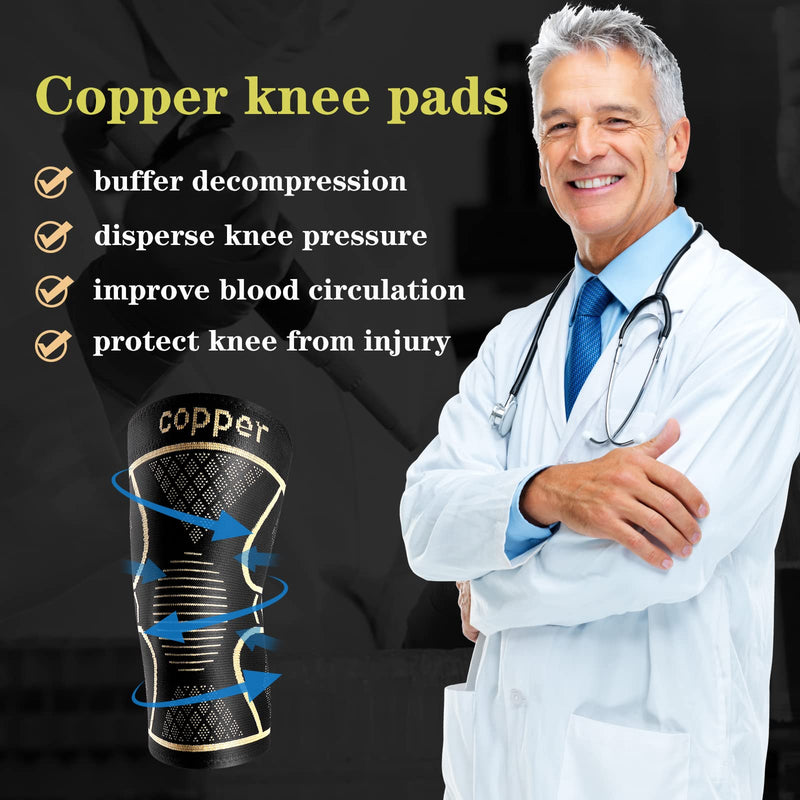 [Australia] - Copper Knee Braces for Knee Pain 2 Pack, Knee Compression Sleeve Support for Men and Women, Medical Grade Knee Pads for Running, Hiking, Working, Arthritis, ACL, Meniscus Tear, Joint Pain Relief Black+copper Medium 