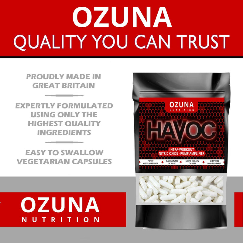 [Australia] - Havoc Nitric Oxide Supplement with L Arginine & Citrulline Malate for Muscle Growth, Pumps, Vascularity, & Energy - Extra Strength Pre/Intra Workout N.O. Booster & Muscle Builder - 60 Capsules 