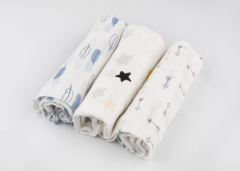 [Australia] - Bisoo Extra Soft Bamboo Muslin Cloths - Baby Muslin Squares - Newborn Essentials - Set of 3 Baby Muslin Cloths (Neutral) Set 3 pieces (Neutral) 