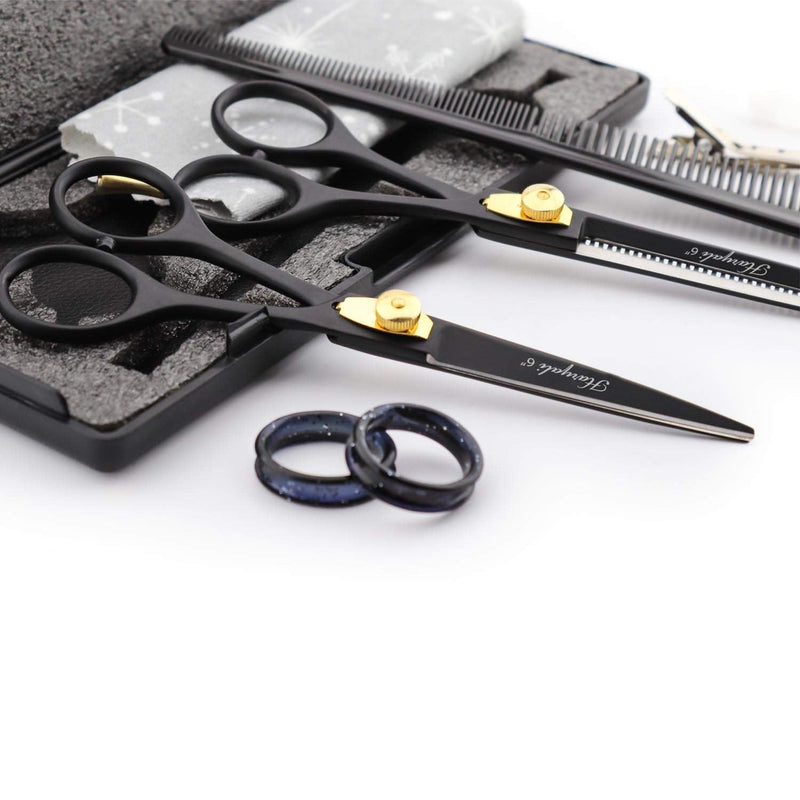[Australia] - Haryali London Black Hairdressers Professional 6 Inch Hairdressing Barber Scissors Set Texturing Thinning Hair Cutting Shears With Adjustable Screw Comes in Presentation Case 