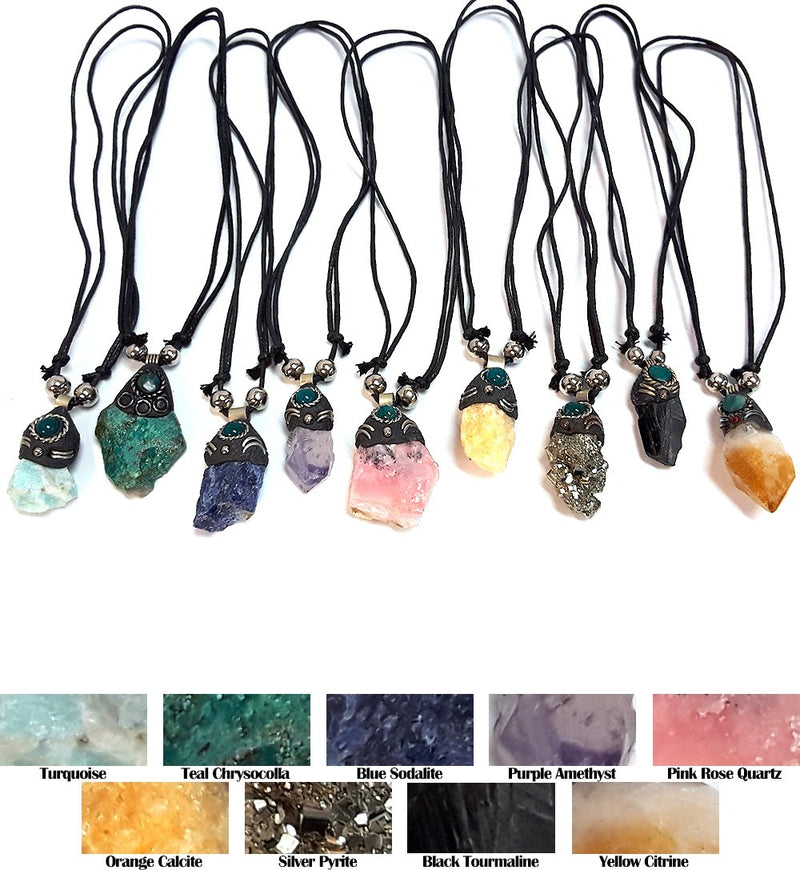 [Australia] - Mia Jewel Shop Natural Raw Rough Healing Gemstone Pendant Round Chrysocolla Stone Adjustable Necklace Turquoise 