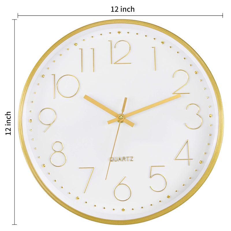 [Australia] - Foxtop Gold Wall Clock Modern 12 Inch Silent Non-Ticking Battery Operated Round Quartz Clock for Living Room Kitchen Bedroom Home Office Decor 
