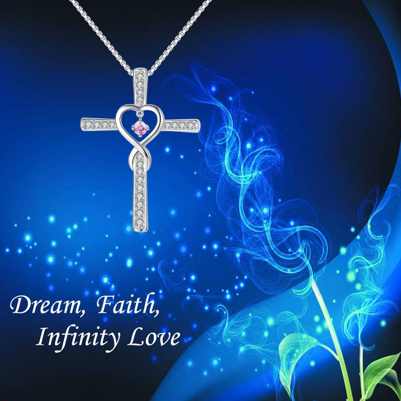 [Australia] - Milamiya Infinity Love God Cross CZ Pendant Necklace with Birthstone, Birthday Gifts, Jewelry for Women, Girls Rose 