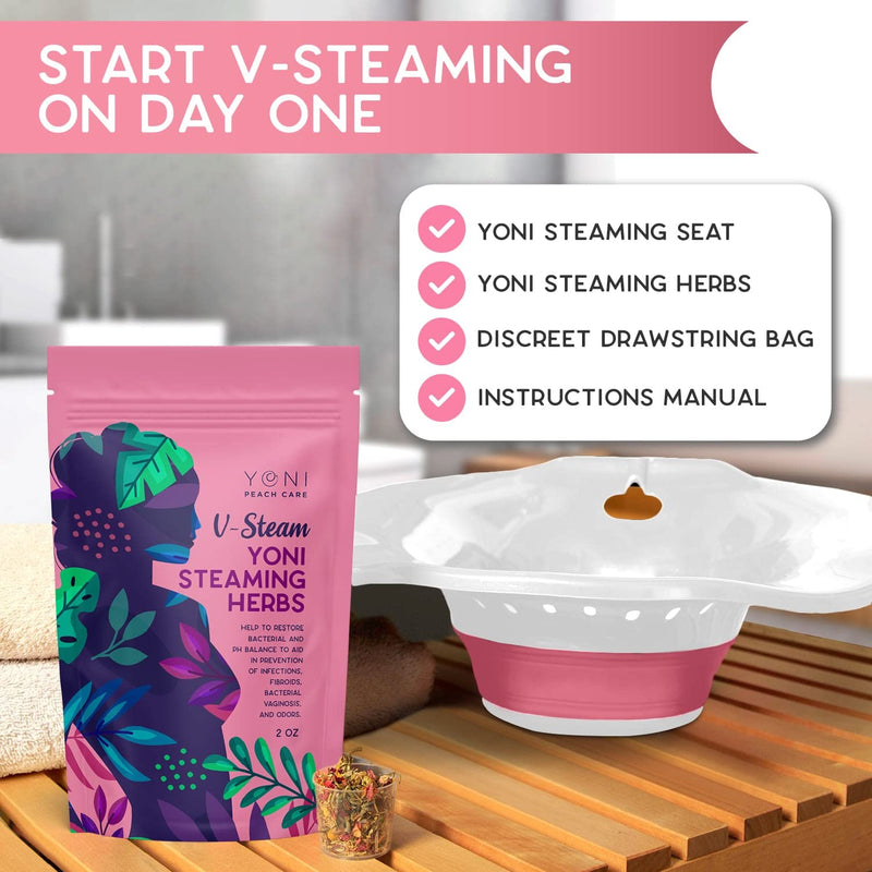 [Australia] - Peach Care Collapsible Sitz Bath Seat & Yoni Steam Herbs- for Over The Toilet Seat, Vaginal Bowl Steamer for Hemorrhoids, Postpartum Care & Perineal Soaking ( Pink ) Pink + White 