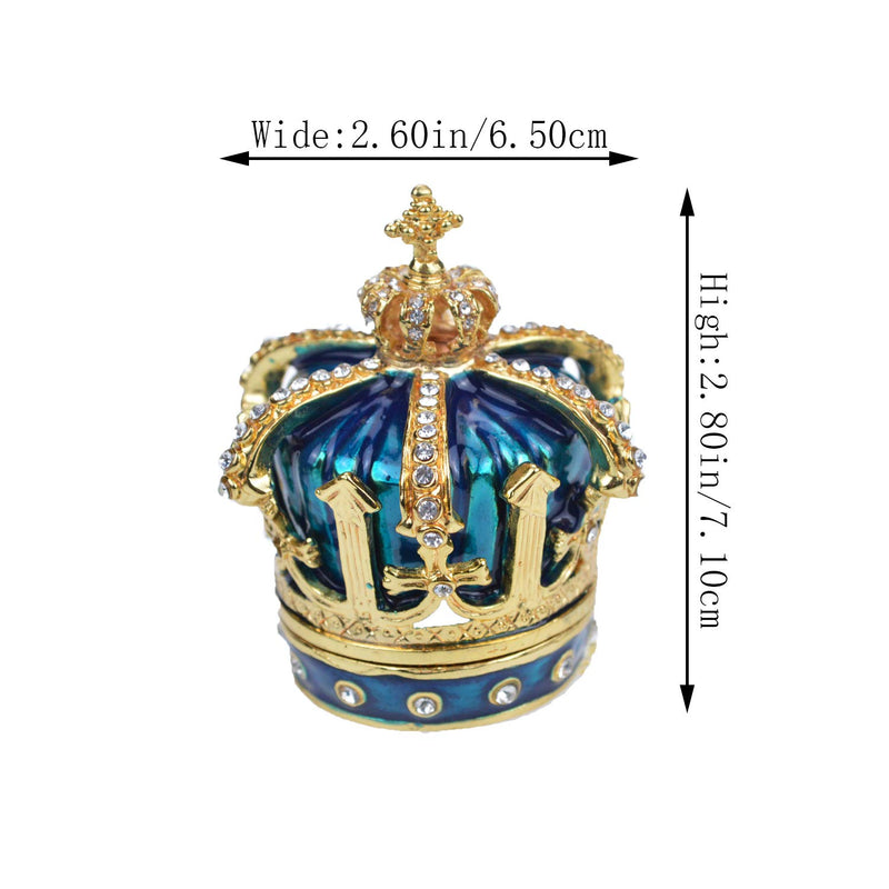 [Australia] - QIFU Hand Painted Enameled Blue Crown Style Decorative Hinged Jewelry Trinket Box Unique Gift or Home Decor f Crown 1 