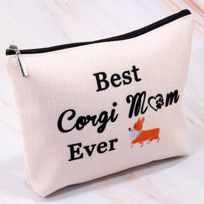 [Australia] - PXTIDY Corgi Mom Makeup Bag Corgi Makeup Bag Best Corgi Mom Ever Mom's Birthday Present Mother's Day Gift Mom Gift Mother Bag Corgi Dog Lover(beige) beige 