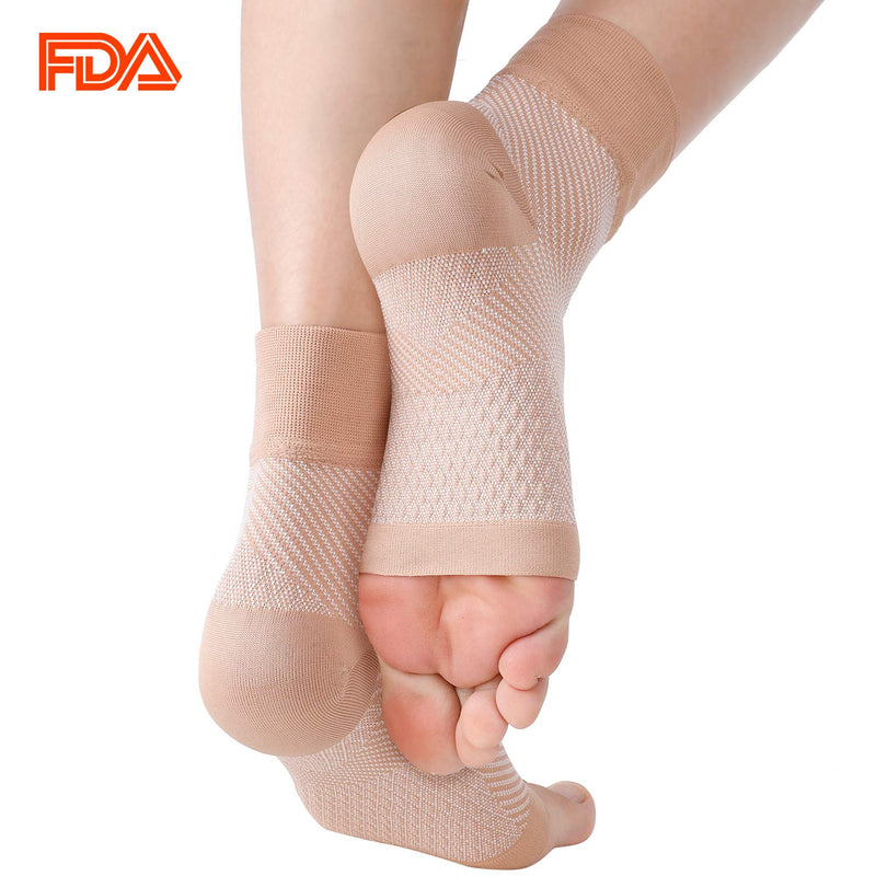 [Australia] - Beccis Compression Socks Foot Sleeves 20-30mmhg with Arch Support for Men & Women，24/7 Foot Care - Best for Plantar Fasciitis，Achilles Tendinitis ，Ankle Sprains、Swelling Beige L 