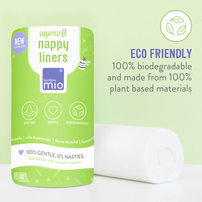 [Australia] - Bambino Mio, Supersoft Nappy Liners, Biodegradable, 100 Liners 100 Count (Pack of 1) White 